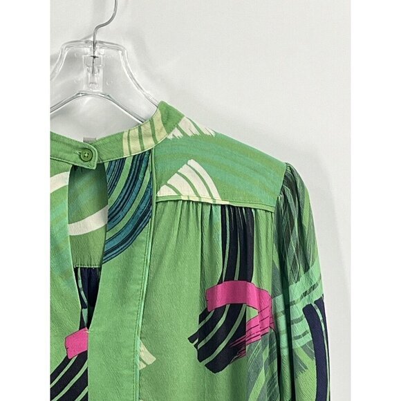 The Odells Kelly Green Peasant Blouse Print Popover Top Sz XS - Picture 2 of 5